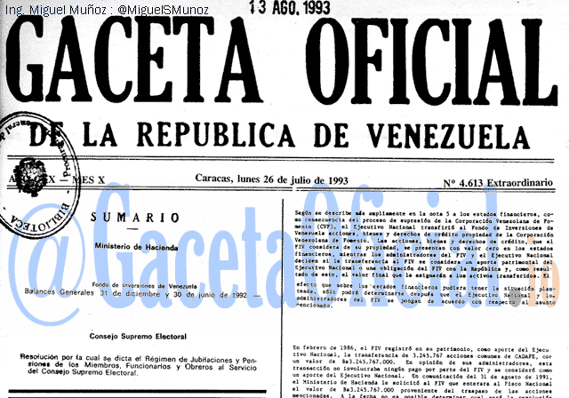 Gaceta Oficial 4613 del 26 Julio 1993