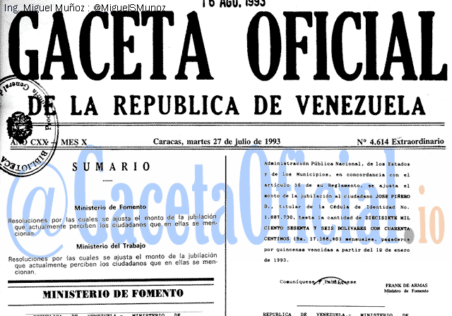 Gaceta Oficial 4614 del 27 Julio 1993