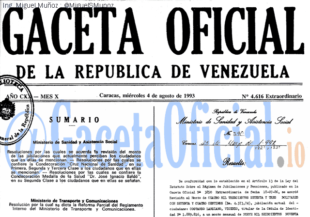 Gaceta Oficial 4616 del 4 Agosto 1993
