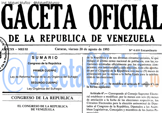 Gaceta Oficial 4618 del 20 Agosto 1993