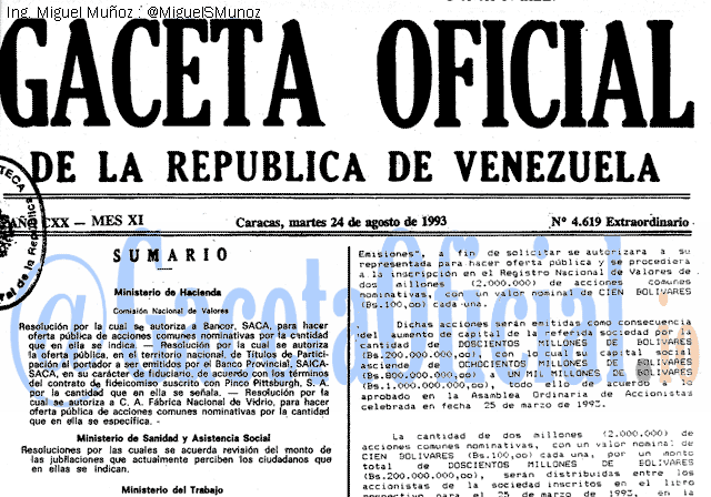 Gaceta Oficial 4619 del 24 Agosto 1993
