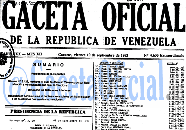 Gaceta Oficial 4630 del 10 Septiembre 1993