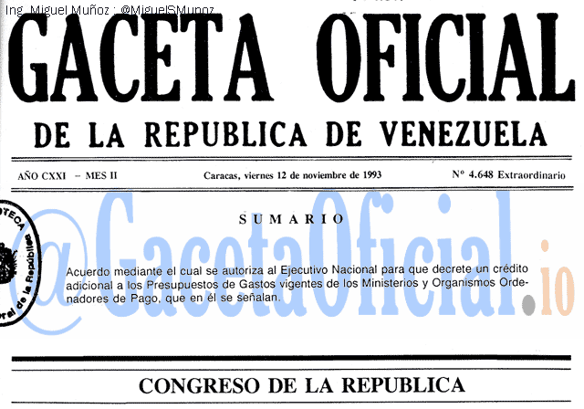 Gaceta Oficial 4648 del 12 Noviembre 1993