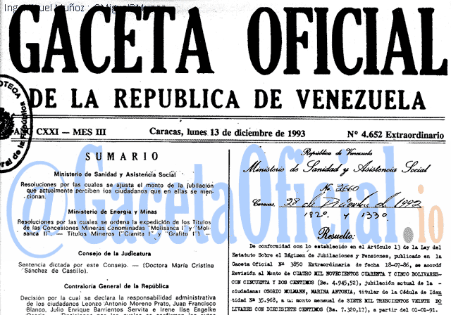 Gaceta Oficial 4652 del 13 Diciembre 1993