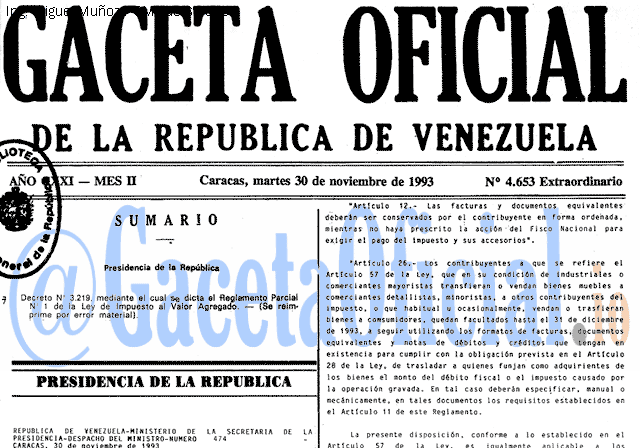 Gaceta Oficial 4653 del 30 Diciembre 1993
