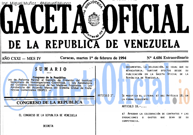 Gaceta Oficial 4686 del 1 Febrero 1994