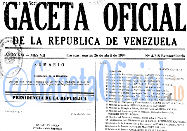 Gaceta Oficial 4718 del 26 Abril 1994