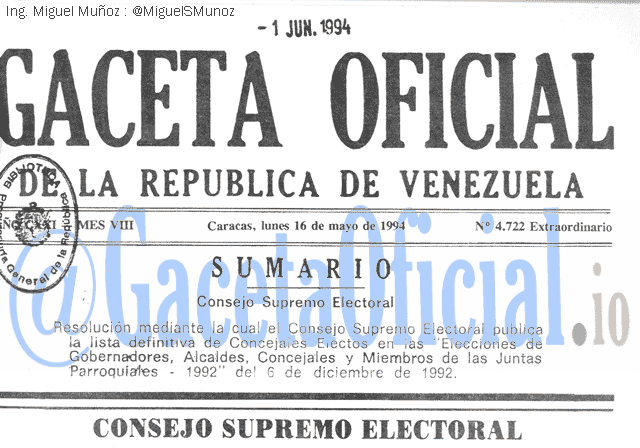 Gaceta Oficial 4722 del 16 Mayo 1994