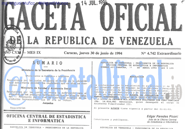 Gaceta Oficial 4742 del 30 Junio 1994