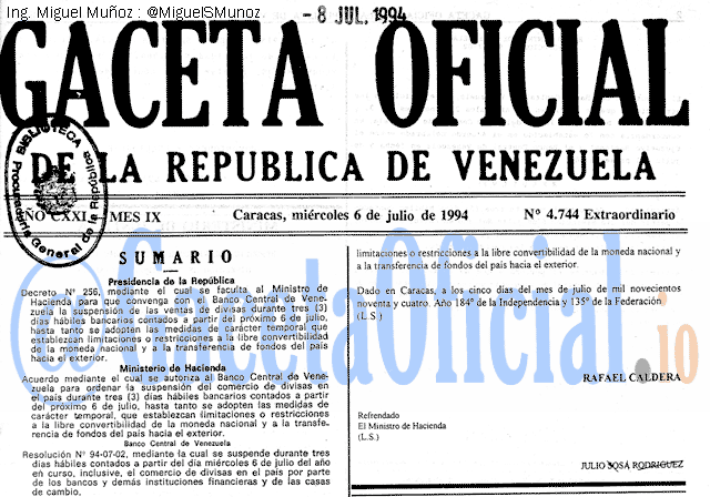 Gaceta Oficial 4744 del 6 Julio 1994