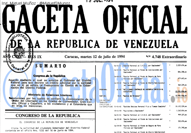Gaceta Oficial 4748 del 12 Julio 1994