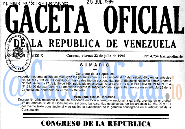 Gaceta Oficial 4754 del 22 Julio 1994