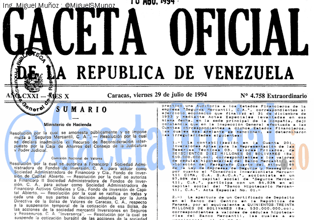 Gaceta Oficial 4758 del 29 Julio 1994