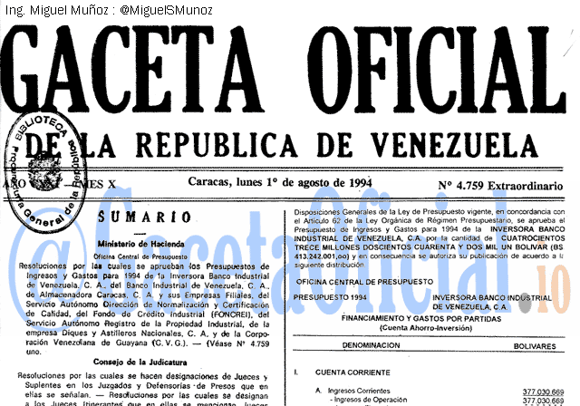 Gaceta Oficial 4759 del 1 Agosto 1994