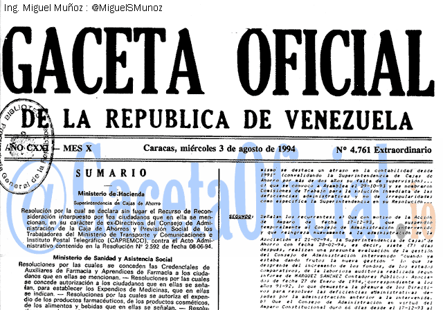 Gaceta Oficial 4761 del 3 Agosto 1994