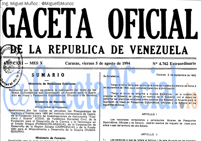 Gaceta Oficial 4762 del 5 Agosto 1994