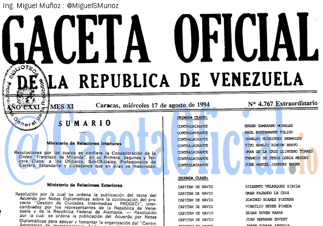 Gaceta Oficial 4767 del 17 Agosto 1994