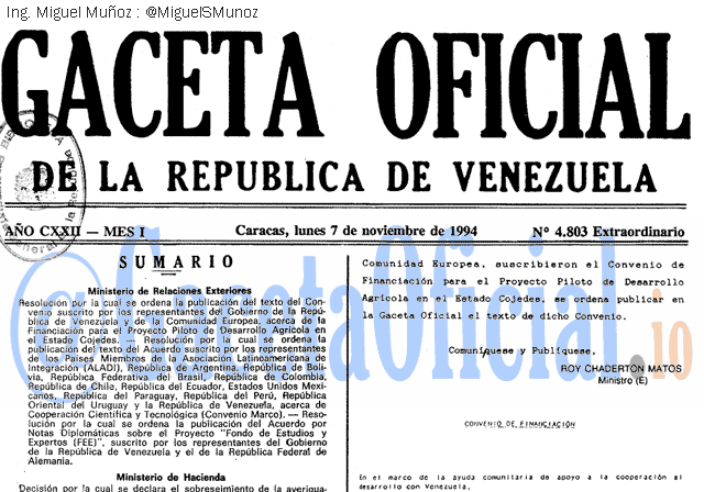 Gaceta Oficial 4803 del 7 Noviembre 1994