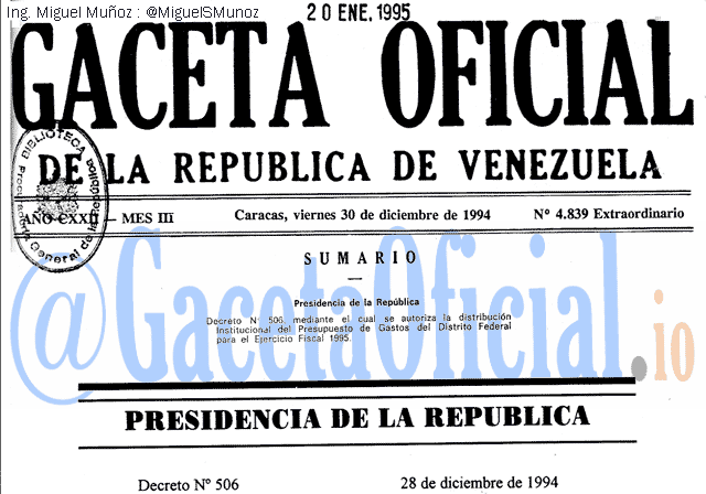 Gaceta Oficial 4839 del 30 Diciembre 1994