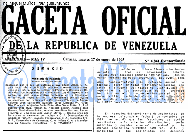 Gaceta Oficial 4841 del 17 Enero 1995