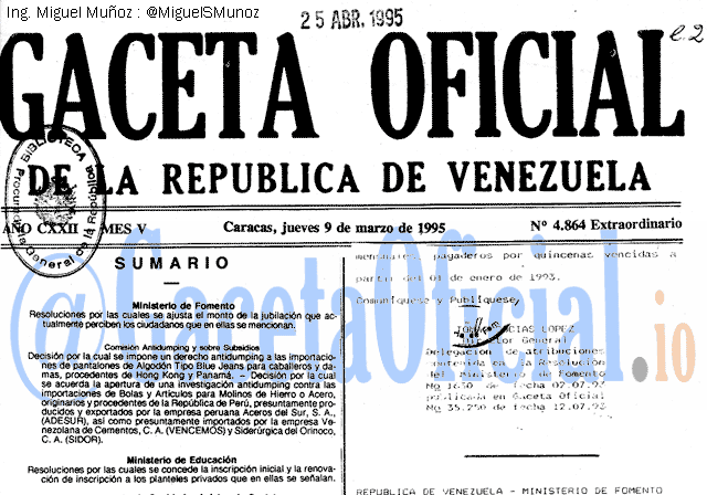 Gaceta Oficial 4864 del 9 Marzo 1995