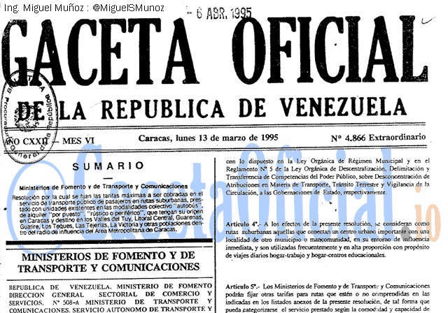 Gaceta Oficial 4866 del 13 Marzo 1995