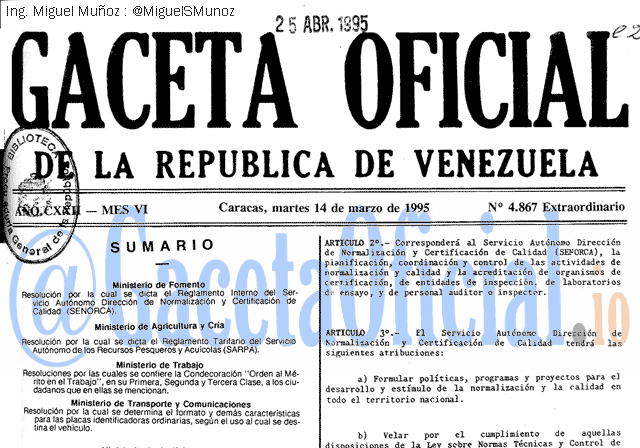 Gaceta Oficial 4867 del 14 Marzo 1995