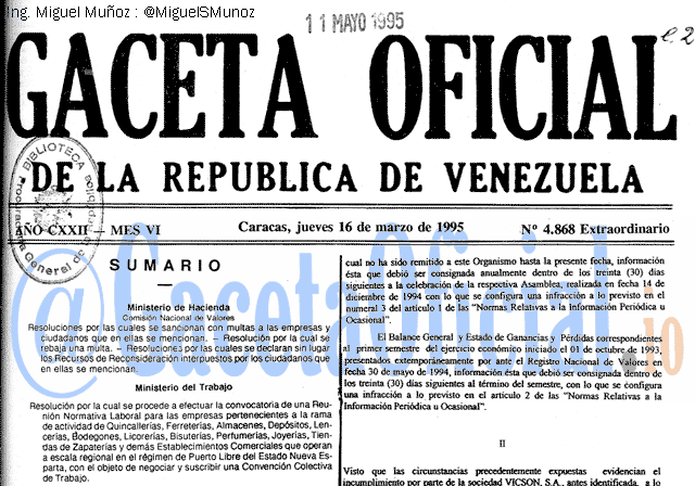 Gaceta Oficial 4868 del 16 Marzo 1995
