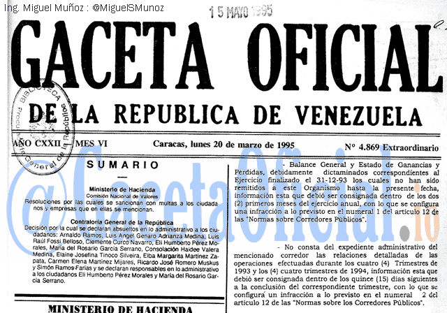 Gaceta Oficial 4869 del 20 Marzo 1995