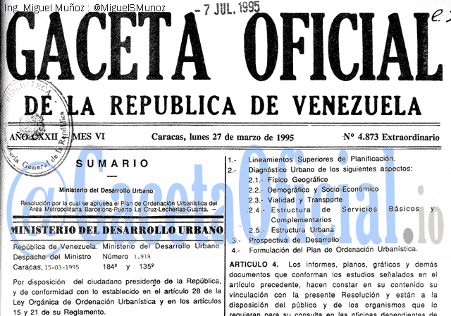 Gaceta Oficial 4873 del 27 Marzo 1995