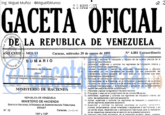 Gaceta Oficial 4881 del 29 Marzo 1995