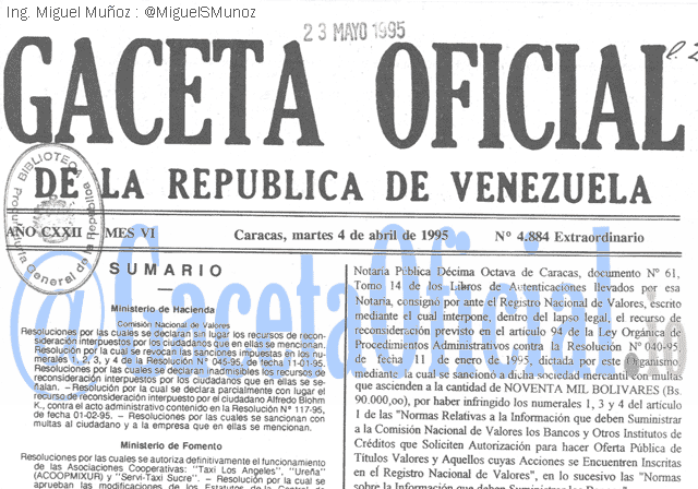 Gaceta Oficial 4884 del 4 Abril 1995