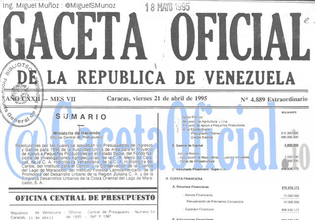 Gaceta Oficial 4889 del 21 Abril 1995