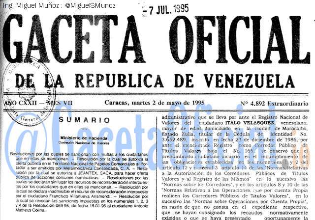 Gaceta Oficial 4892 del 2 Mayo 1995
