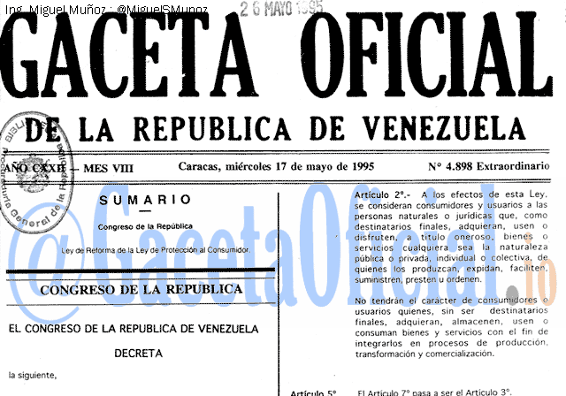 Gaceta Oficial 4898 del 17 Mayo 1995