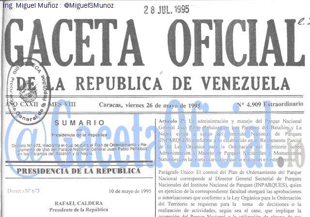 Gaceta Oficial 4909 del 26 Mayo 1995