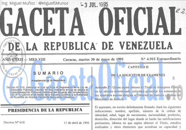 Gaceta Oficial 4915 del 30 Mayo 1995