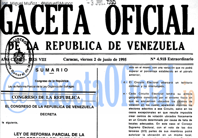 Gaceta Oficial 4918 del 2 Junio 1995