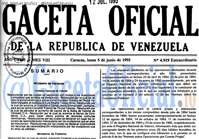 Gaceta Oficial 4919 del 5 Junio 1995