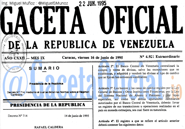 Gaceta Oficial 4921 del 16 Junio 1995