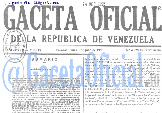 Gaceta Oficial 4928 del 3 Julio 1995
