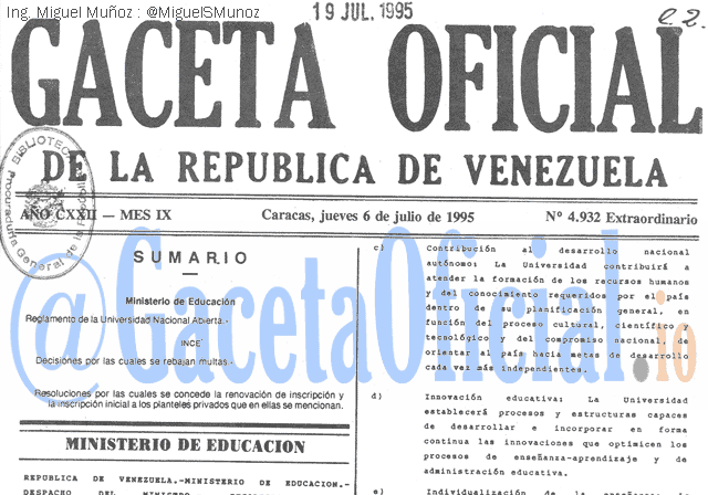 Gaceta Oficial 4932 del 6 Julio 1995