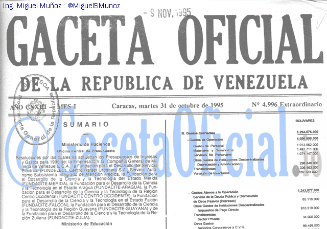 Gaceta Oficial 4996 del 31 Octubre 1995