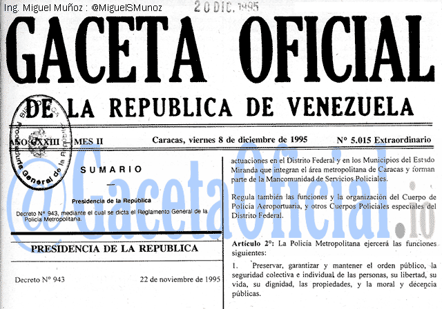 Gaceta Oficial 5015 del 8 Diciembre 1995