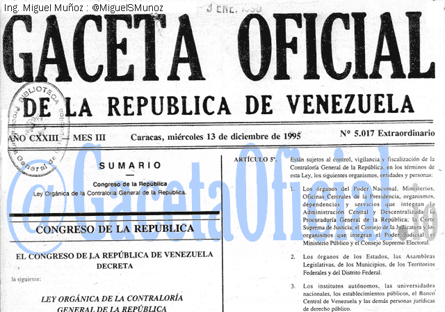 Gaceta Oficial 5017 del 13 Diciembre 1995