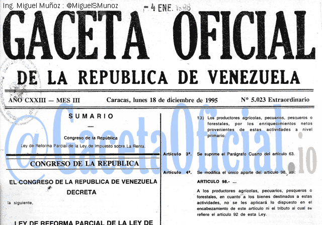 Gaceta Oficial 5023 del 18 Diciembre 1995