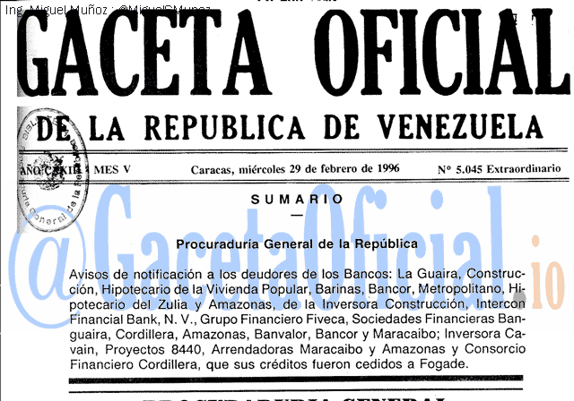 Gaceta Oficial 5045 del 29 Febrero 1996