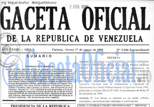 Gaceta Oficial 5046 del 1 Marzo 1996