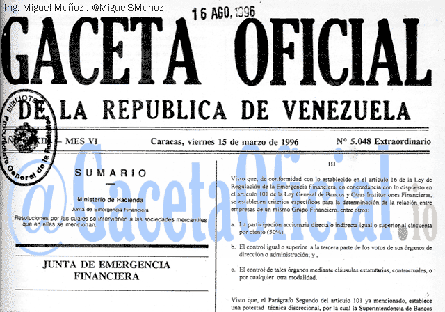Gaceta Oficial 5048 del 15 Marzo 1996