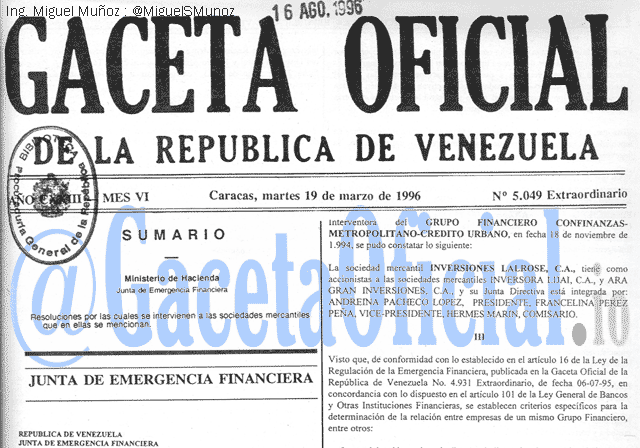 Gaceta Oficial 5049 del 19 Marzo 1996
